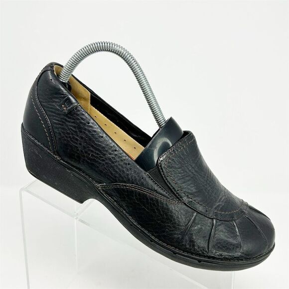 Clarks Women's Unstructured Black Leather Slip-On Loafers Size 10M Casual - Picture 1 of 12